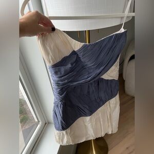 Abaeté Blue/Gray and White Silk Strapless Dress